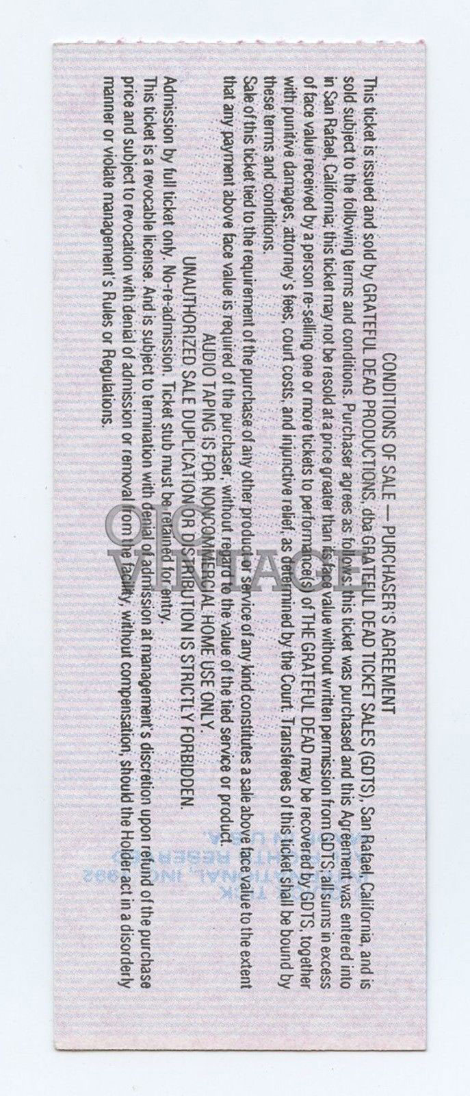 Grateful Dead Ticket Stub 1992 Sep 25 Boston Garden Boston MA 