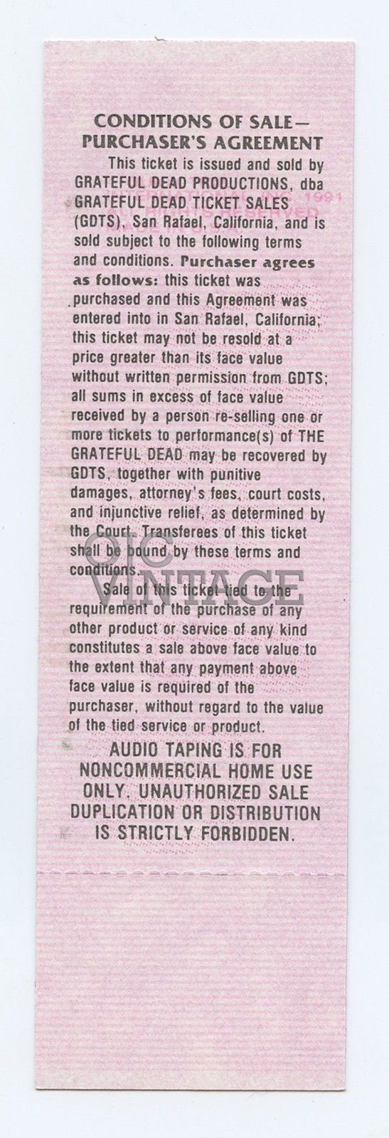Grateful Dead Vintage Ticket 1992 May 29 Las Vegas Sam Boyd Silver Bowl 