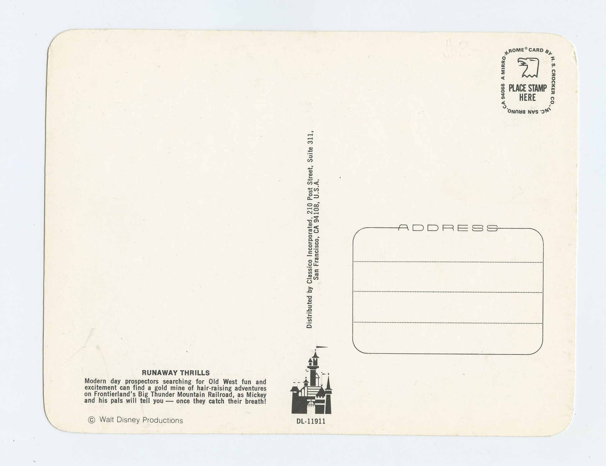 Disney Postcard Runaway Thrills 1979 DL-11911
