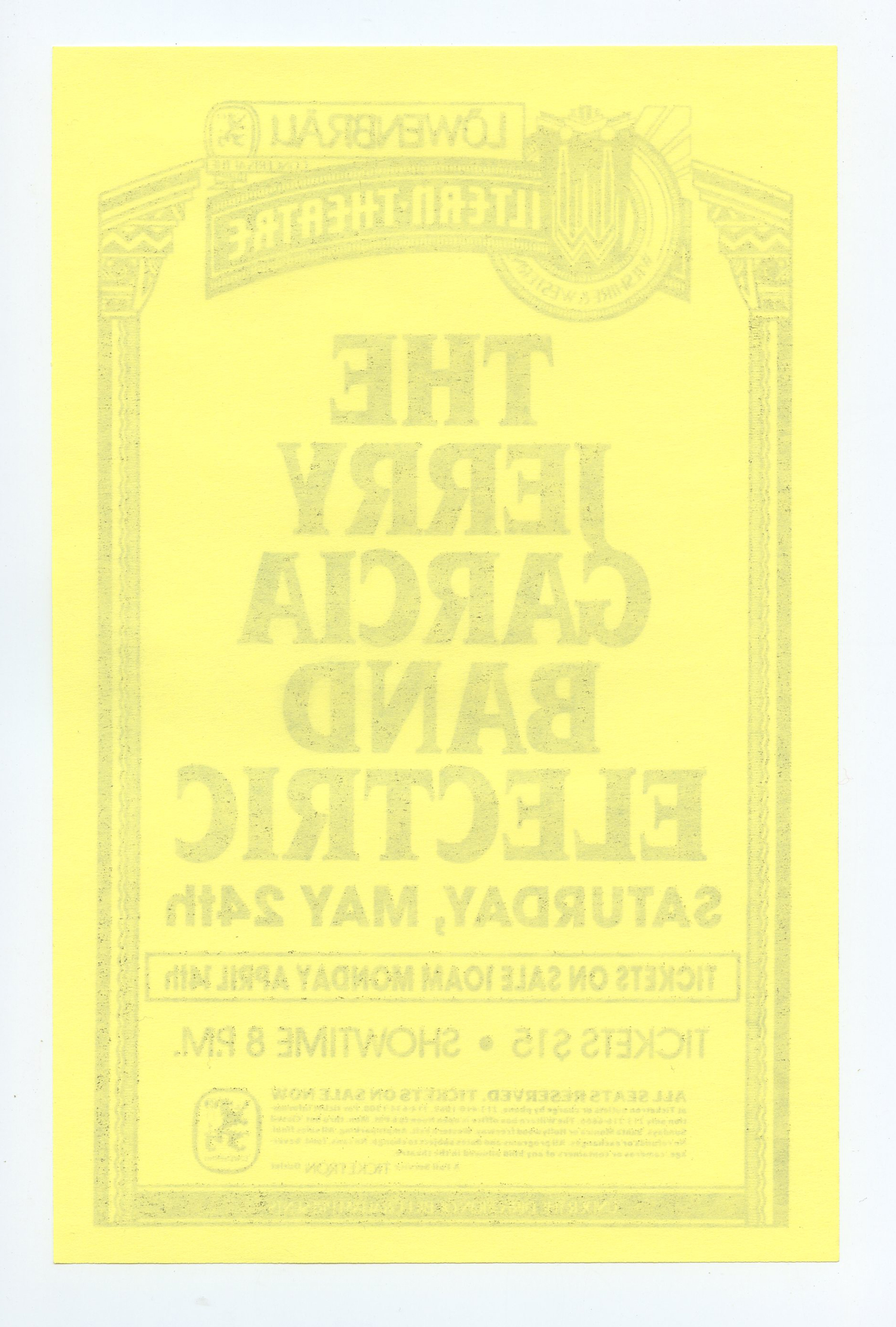 Jerry Garcia Band Handbill 1986 May 24 Wiltern Theatre Los Angeles