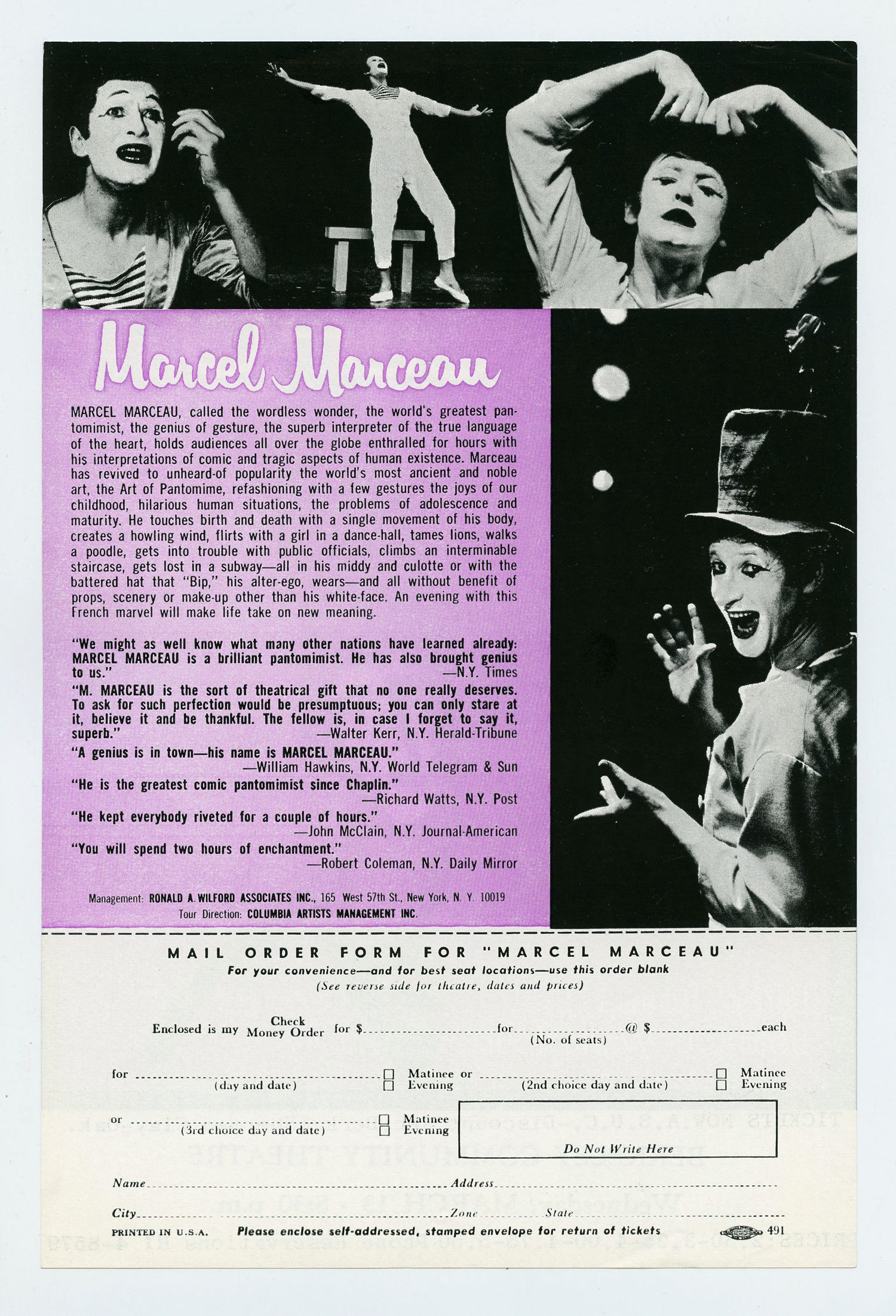 Marcel Marceau Handbill 1968 Mar 12 Berkeley Community Center 