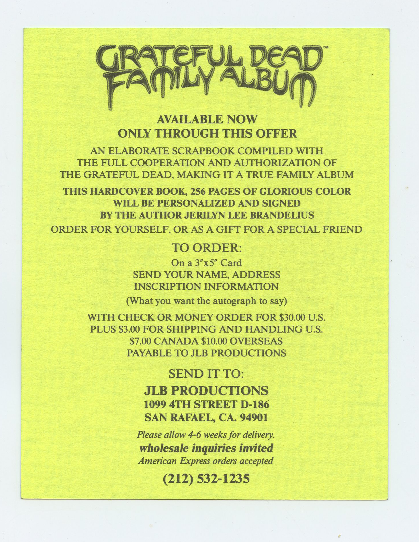 Grateful Dead Handbill 1989 Family Album Book Promotion Stanley Mouse 