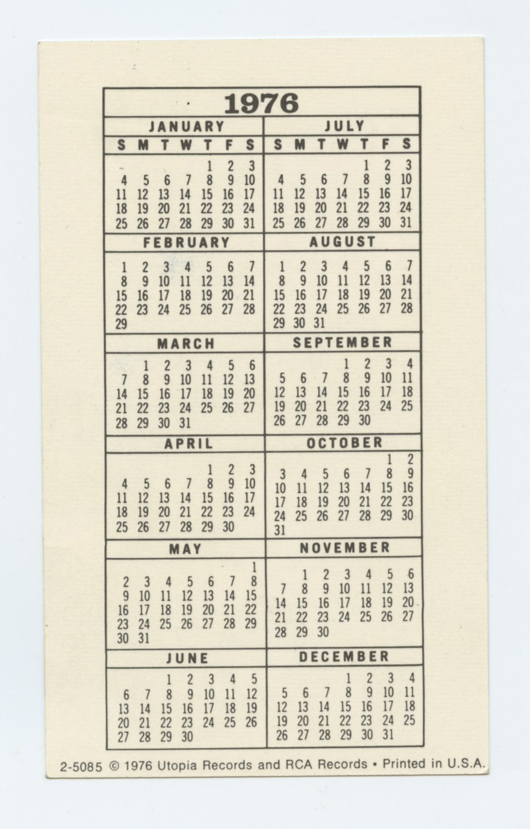 Albert King Calendar Card 1976 Truckload of Lovin Album Promotion