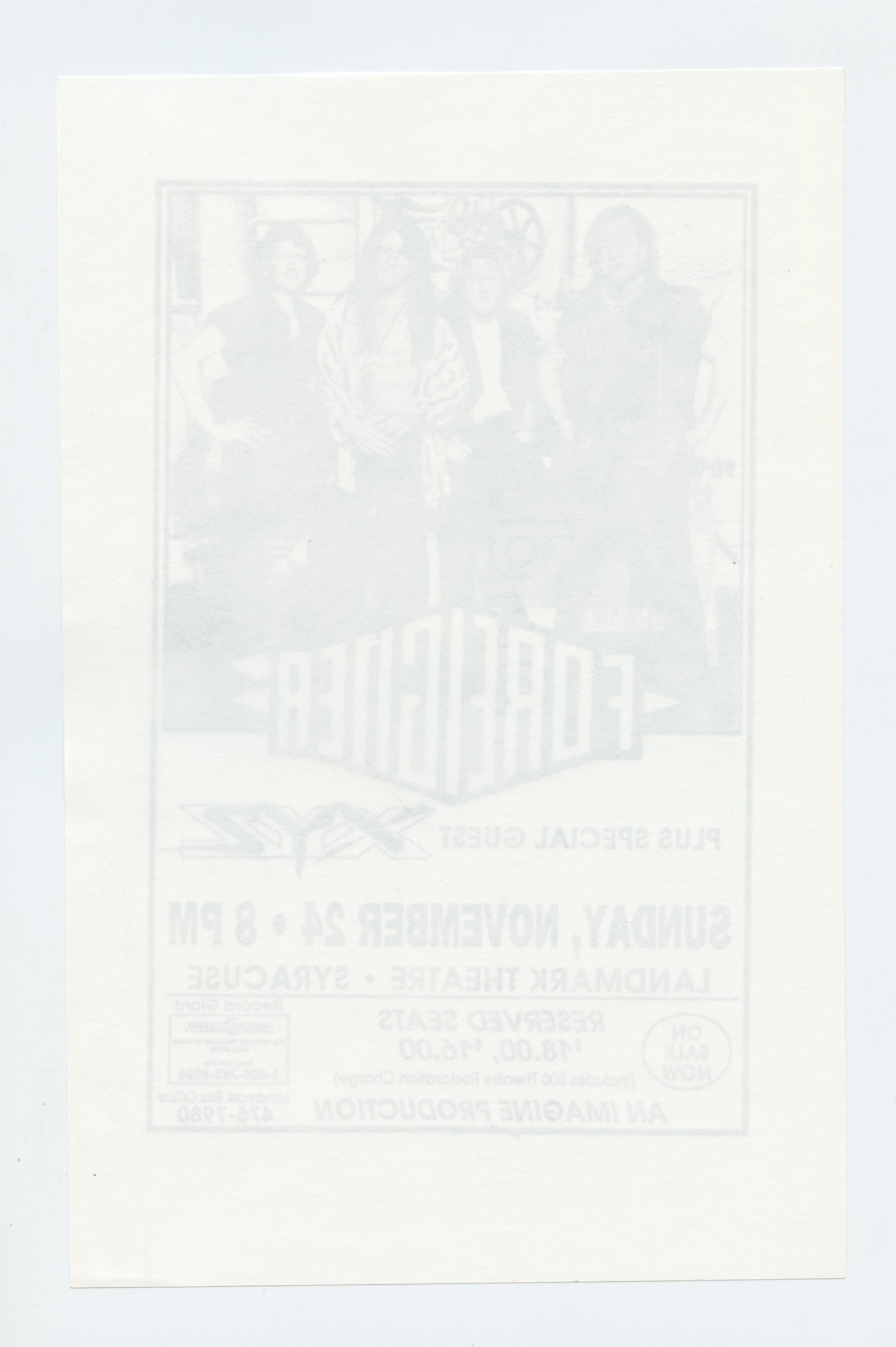 Foreigner Handbill 1991 Nov 24 Landmark Theatre Syracuse
