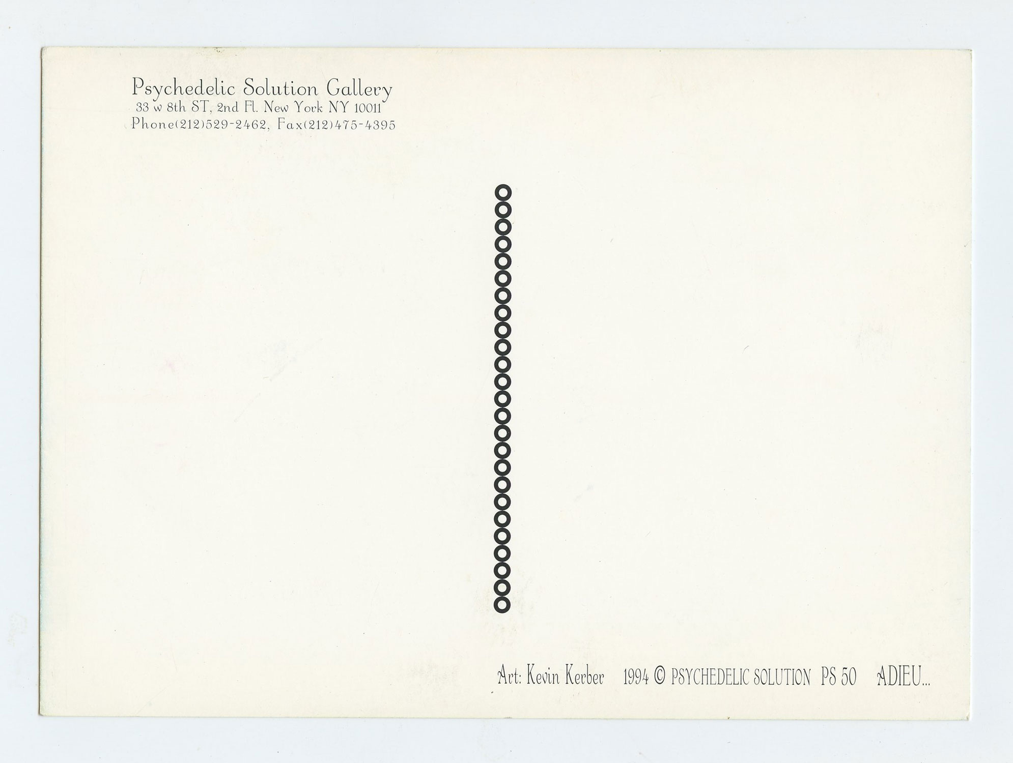 Kevin Kerber Postcard ADIEU 1994 Psychedelic Solution