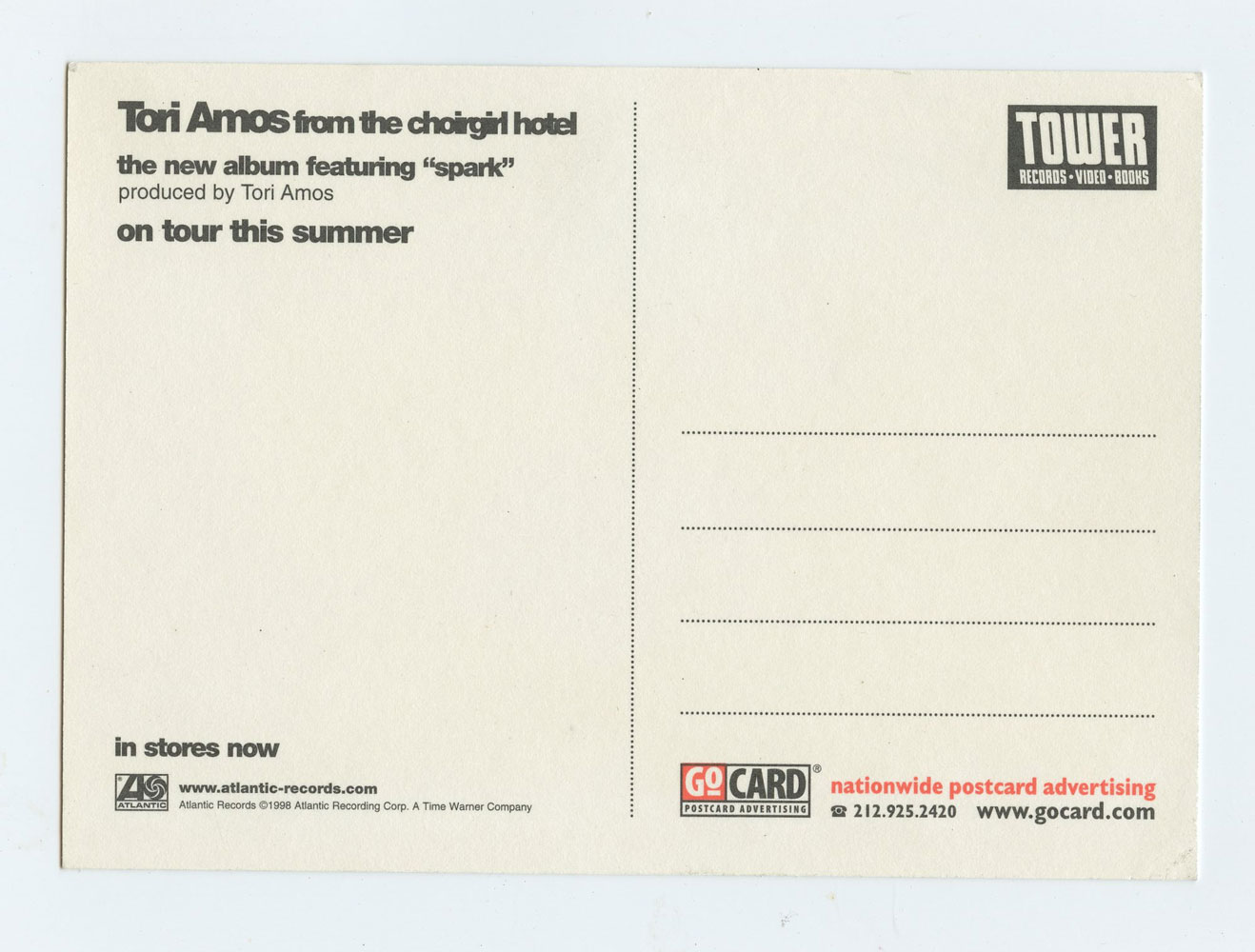 Tori Amos Postcard 1998 From The Choirgirl Hotel Album Promo