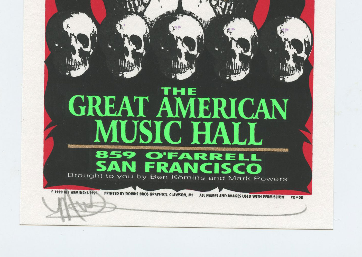 Mark Arminski Handbill Signed Rock Poster Revival Show 1999