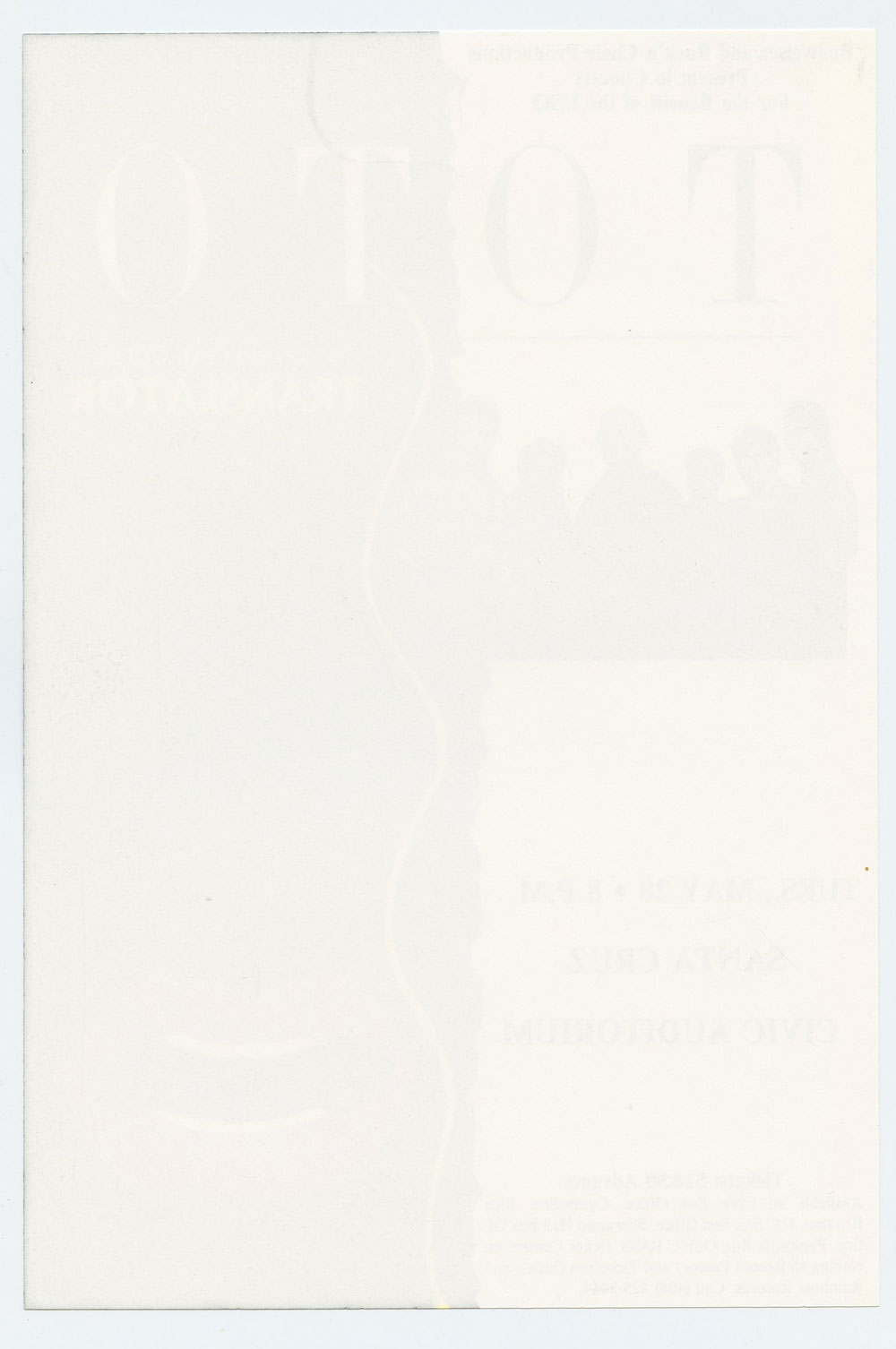 TOTO Handbill 1985 May 28 Santa Cruz Civic Auditorium