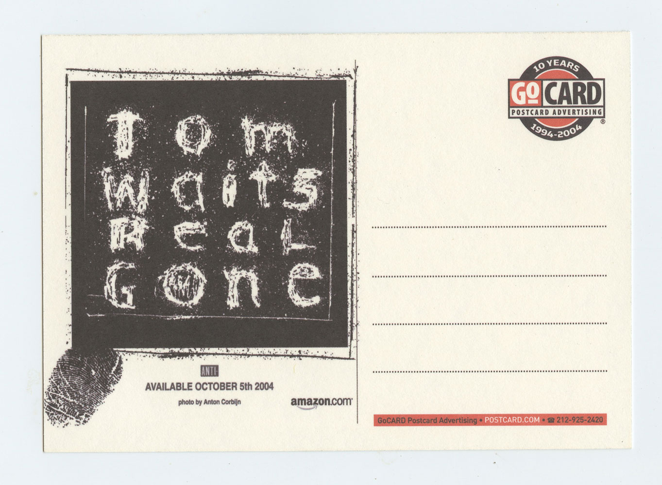 Tom Waits Postcard 2004 Real Gone Album Promotion