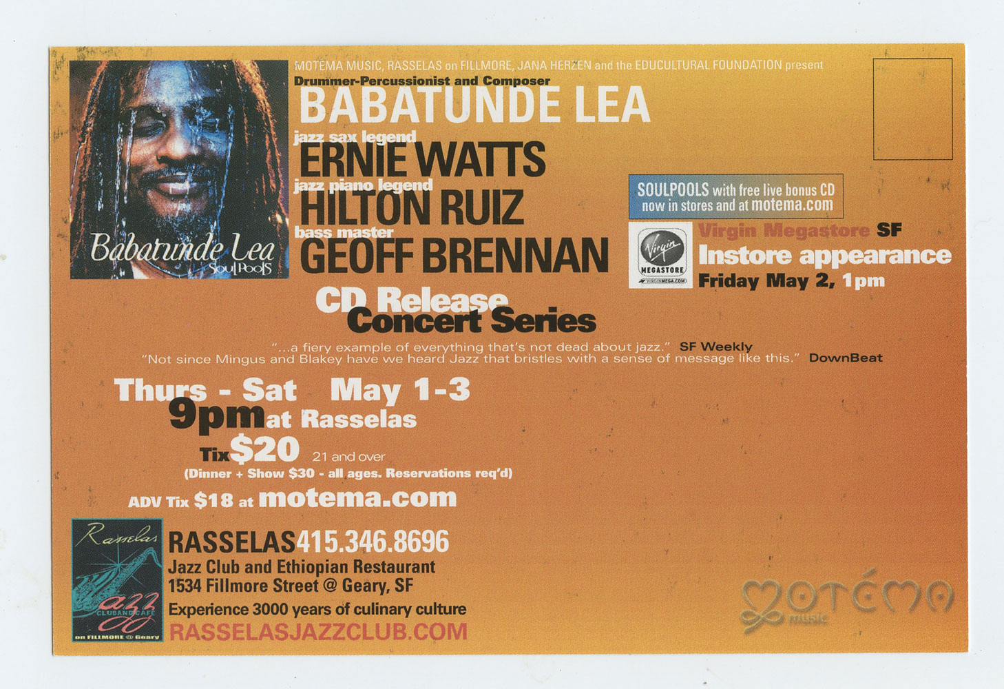 Babatunde Lea Postcard Soul Pools 2003 World Tour Promotion