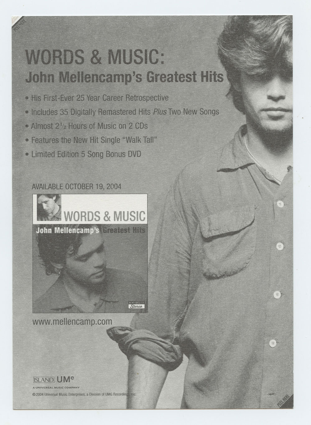 John Mellencamp Handbill Sticker 2004 Greatest Hits Album Promo