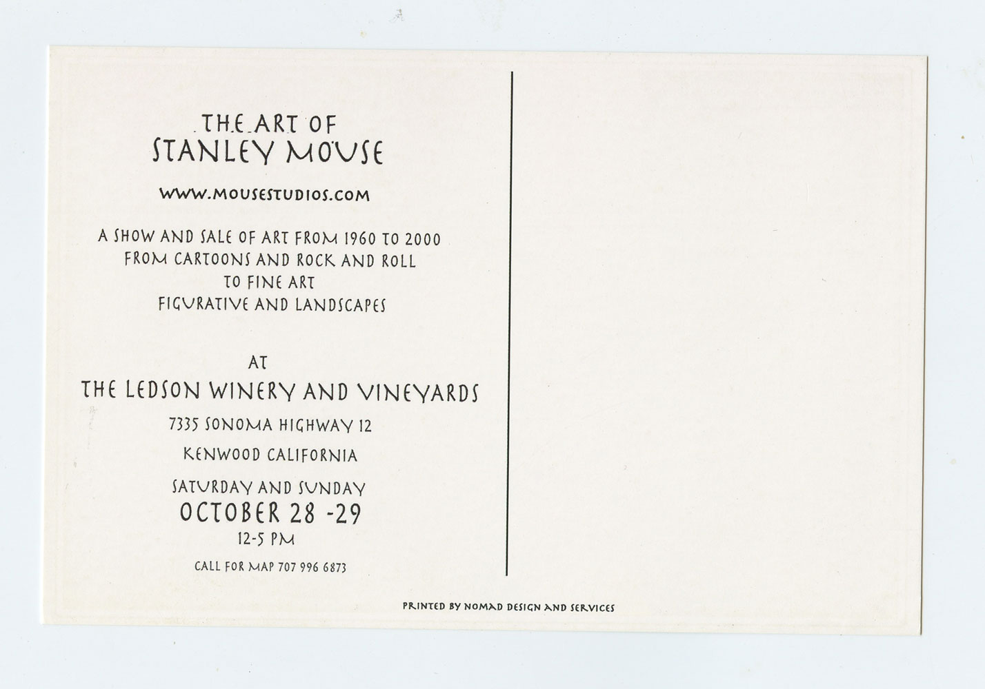 Stanley Mouse Postcard The Art of Stanley Mouse Exhibition 2000
