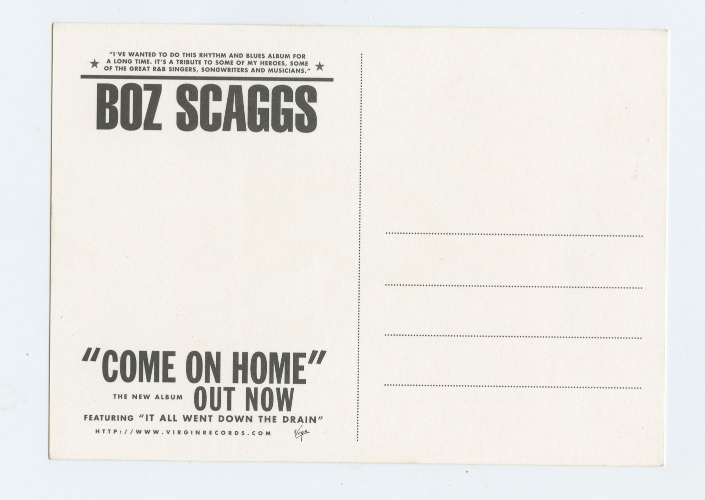Boz Scaggs Postcard 1988 Dec 20 Slim's San Francisco
