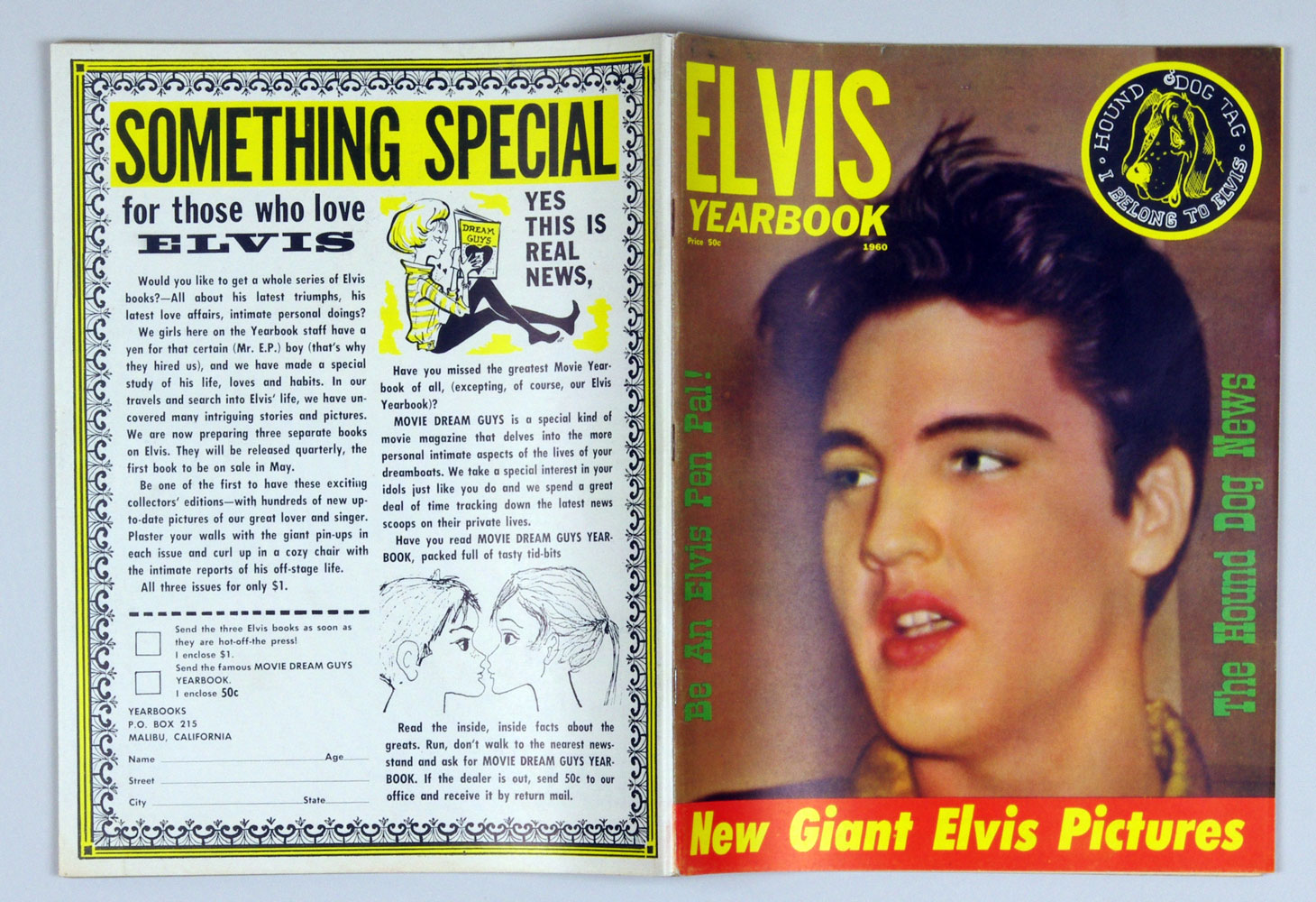 Elvis Presley Yearbook Hound Dog Tag Published 1960