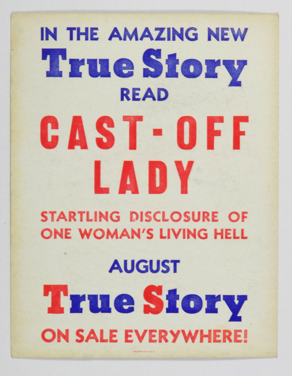 True Story Cardboard Display 1937 August  Magazine Cover 2 sided