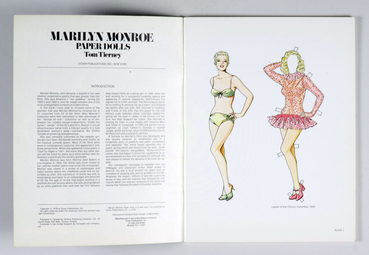Marilyn Monroe Book Paper Dolls in Full Color 1979 Tom Tierney