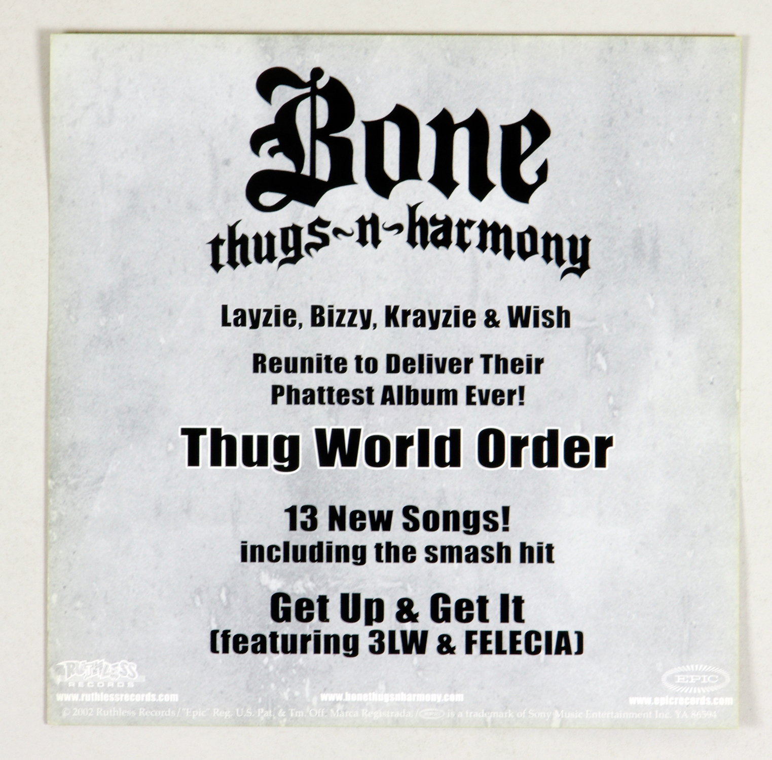 Bone Thugs-N-Harmony Poster Flat 2002 Thug World Order Album Promotion 12 x 12 