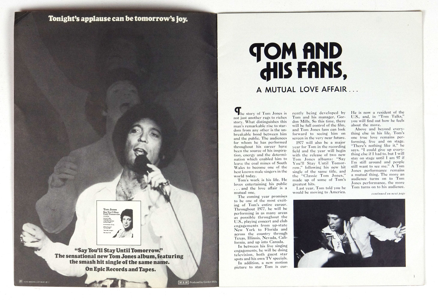Tom Jones 1977 Tour Program Book