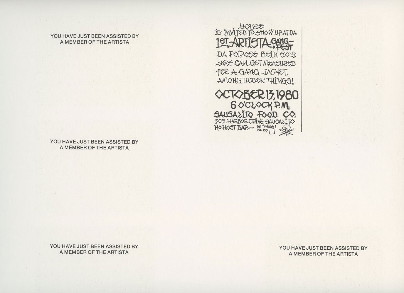 Alton Kelley Design Proof 1st Arista Gang Fest 1980 Invitation