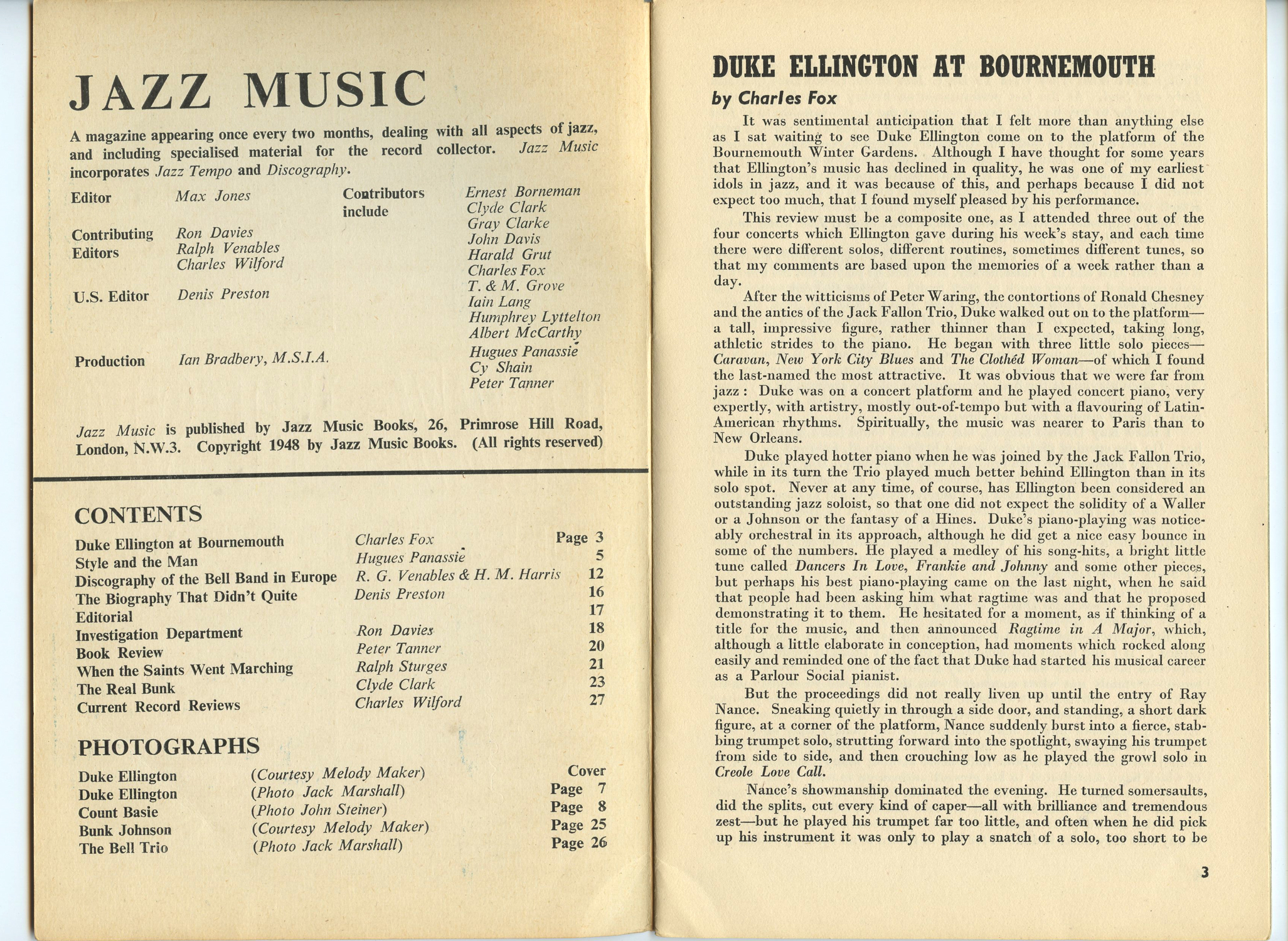 Jazz Music Magazine 1948 Featuring Duke Ellington Bunk Johnson UK Vintage 
