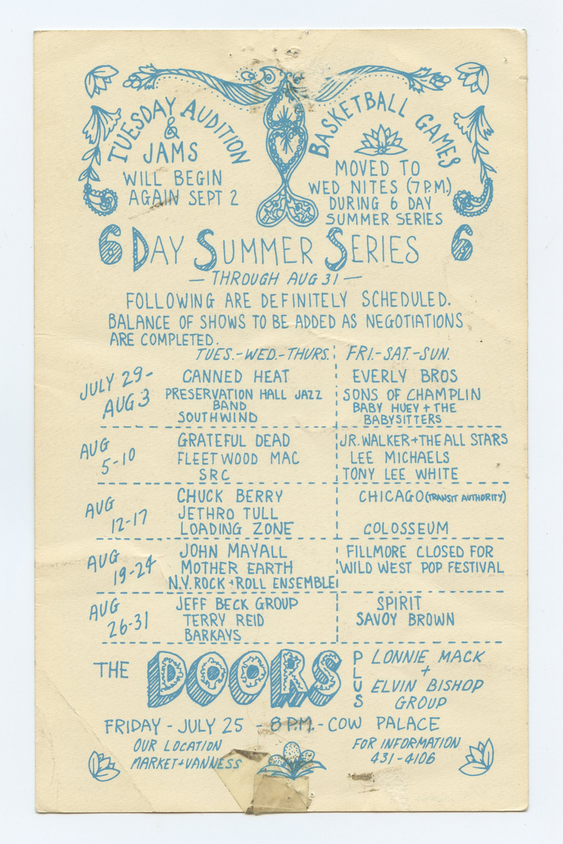 BG 184 Postcard Canned Heat Everly 1969 Jul 29, Fine