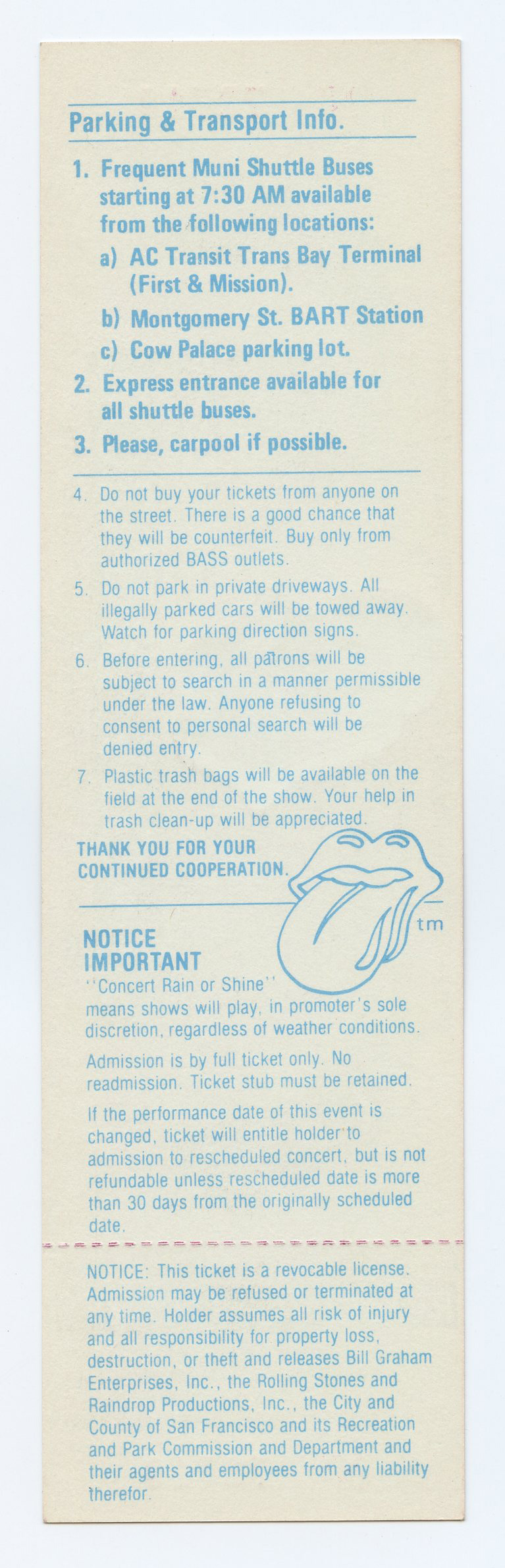 The Rolling Stones Ticket Vintage 1981 Oct 17 Tattoo You Tour San Francisco