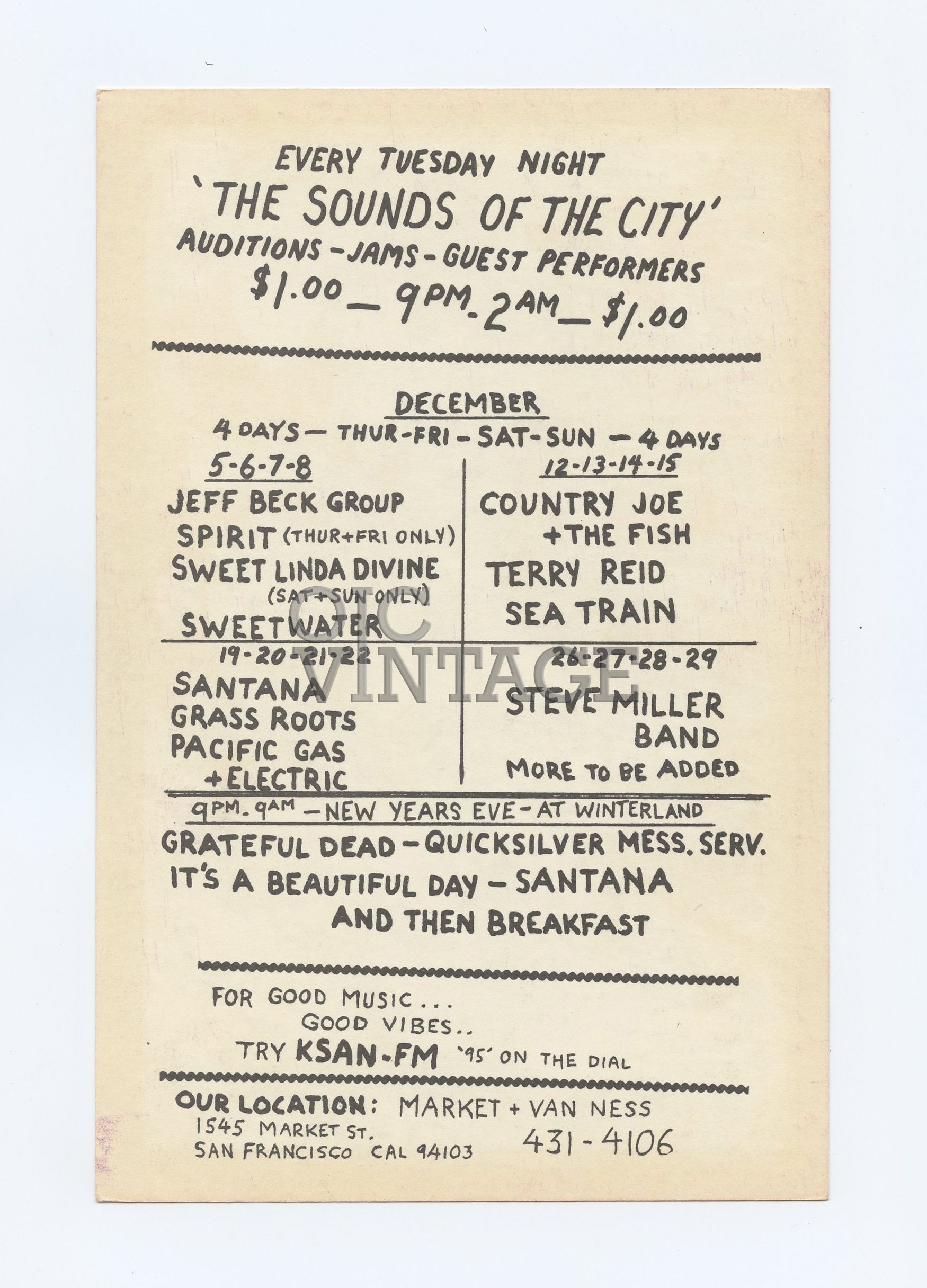 BG 149 Postcard Ad Back Country Joe Terry Reid 1968 Dec 12