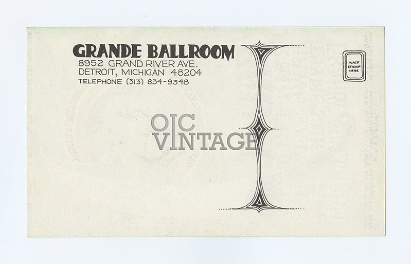 Grande Ballroom Postcard 1968 Aug 2 Paupers Rain Hawk Tyme 