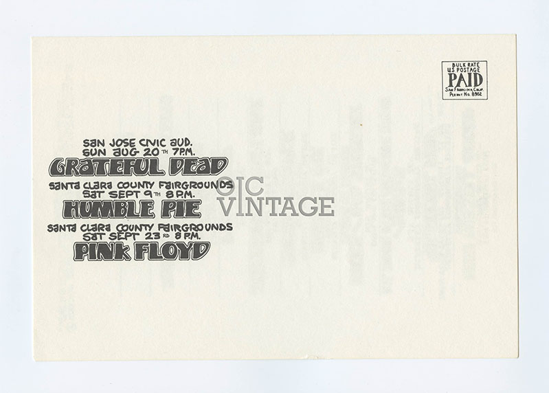 Bill Graham Presents Postcard 1972 Aug Oct Pink Floyd Stevie Wonder Grateful Dead