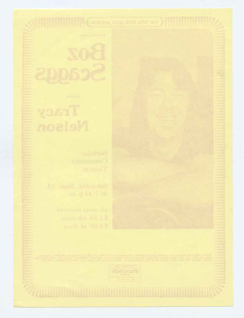 Boz Scaggs Handbill 1972 September 23 Berkeley Community Theatre