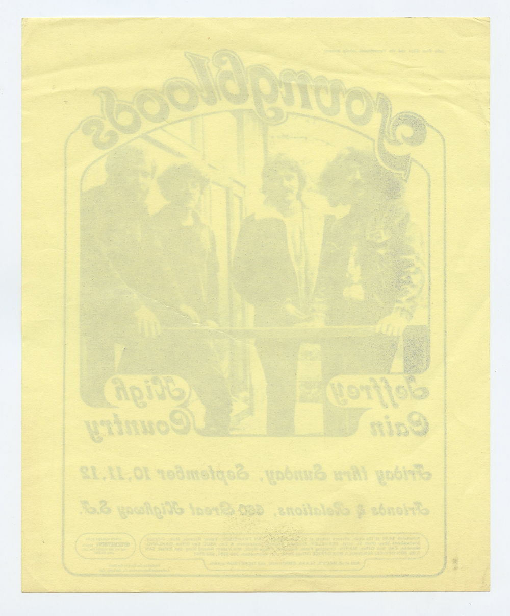 Youngbloods Handbill Jeffrey Cain 1970 Sep 10 Friends & Relations Hall