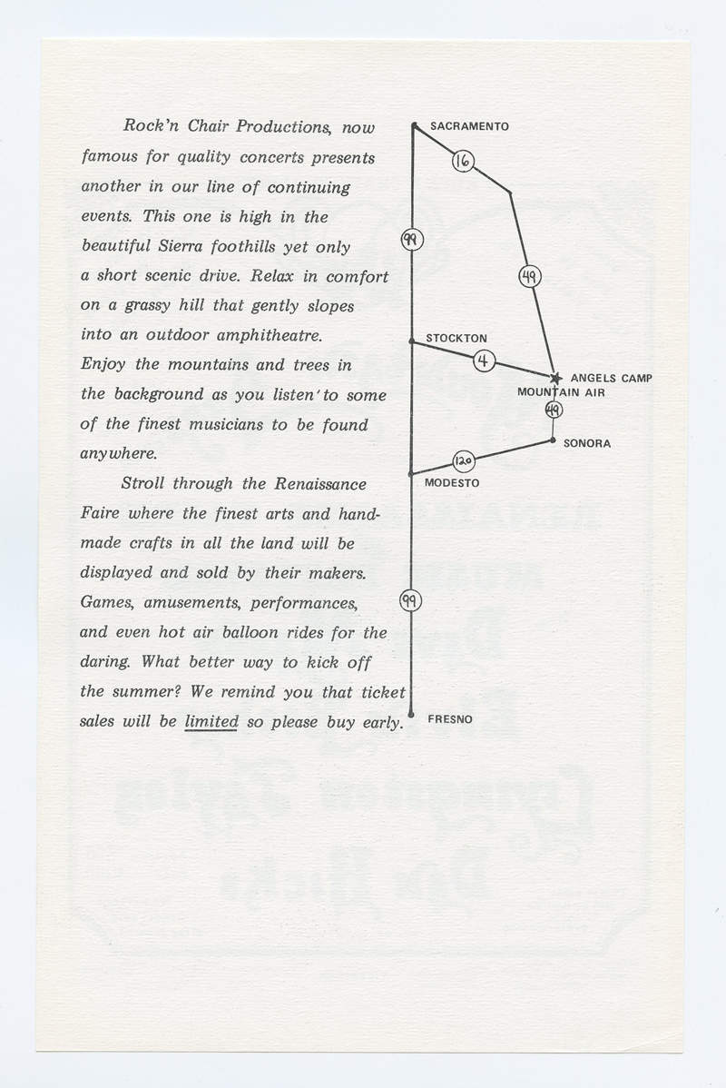 Mountain Aire 1st Festival Handbill 1974 Jun 16 Dave Mason Elvin Bishop