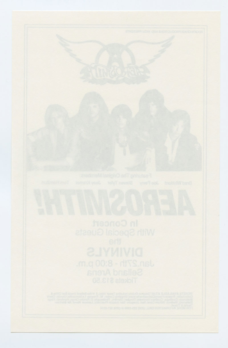 AEROSMITH Handbill 1986 Jan 28 Selland Arena Fresno