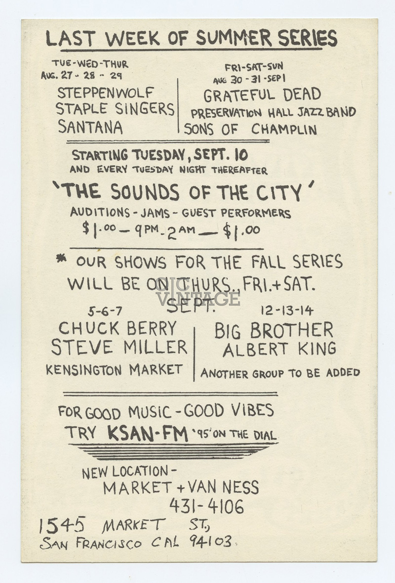 BG 135 Postcard Ad Back Chuck Berry Steve Miller Band 1968 Sep 5 