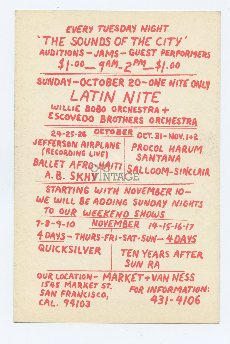 BG 142 Postcard Ad Back Jefferson Airplane Ballet Afro-Haiti 1968 Oct 24 