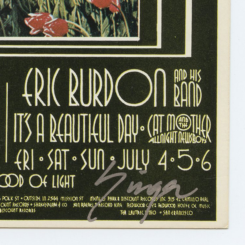 BG 180 Postcard Ad Back Eric Burdon 1969 Jul 1 David Singer signed