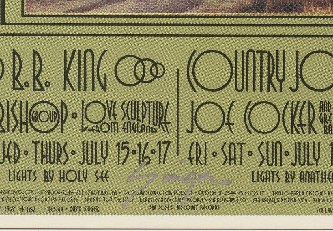 BG 182 Postcard Ad Back B.B. King 1969 Jul 15 David Singer signed