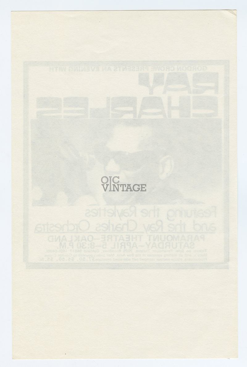 Ray Charles Handbill Paramount Theatre 1975 Apr 5