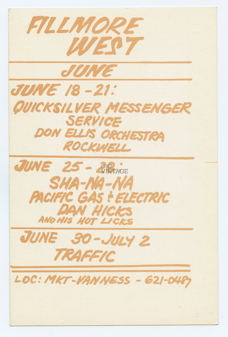 BG 239 Postcard Ad Back Quicksilver Messenger Service 1970 Jun 18