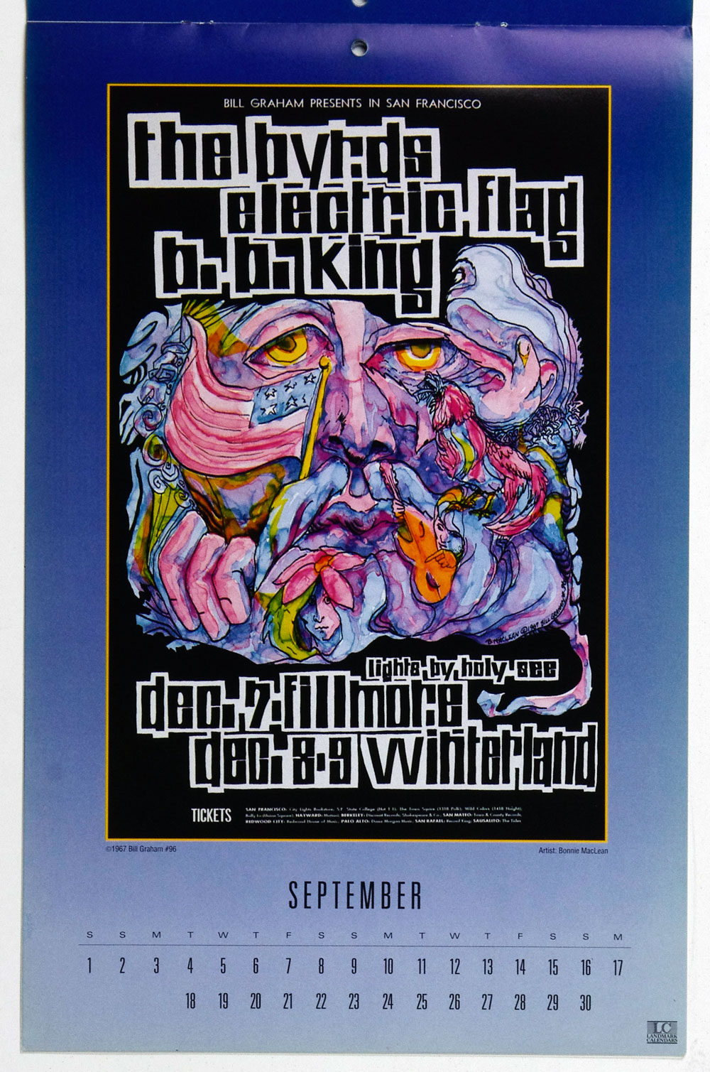 Bill Graham Fillmore Poster Calendar 1990 Vintage Original