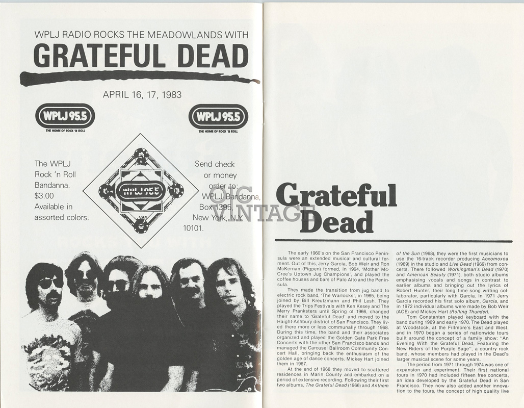 Grateful Dead Concert Program 1983 Apr 16 Byrne Meadowlands Arena James Moyssiadis