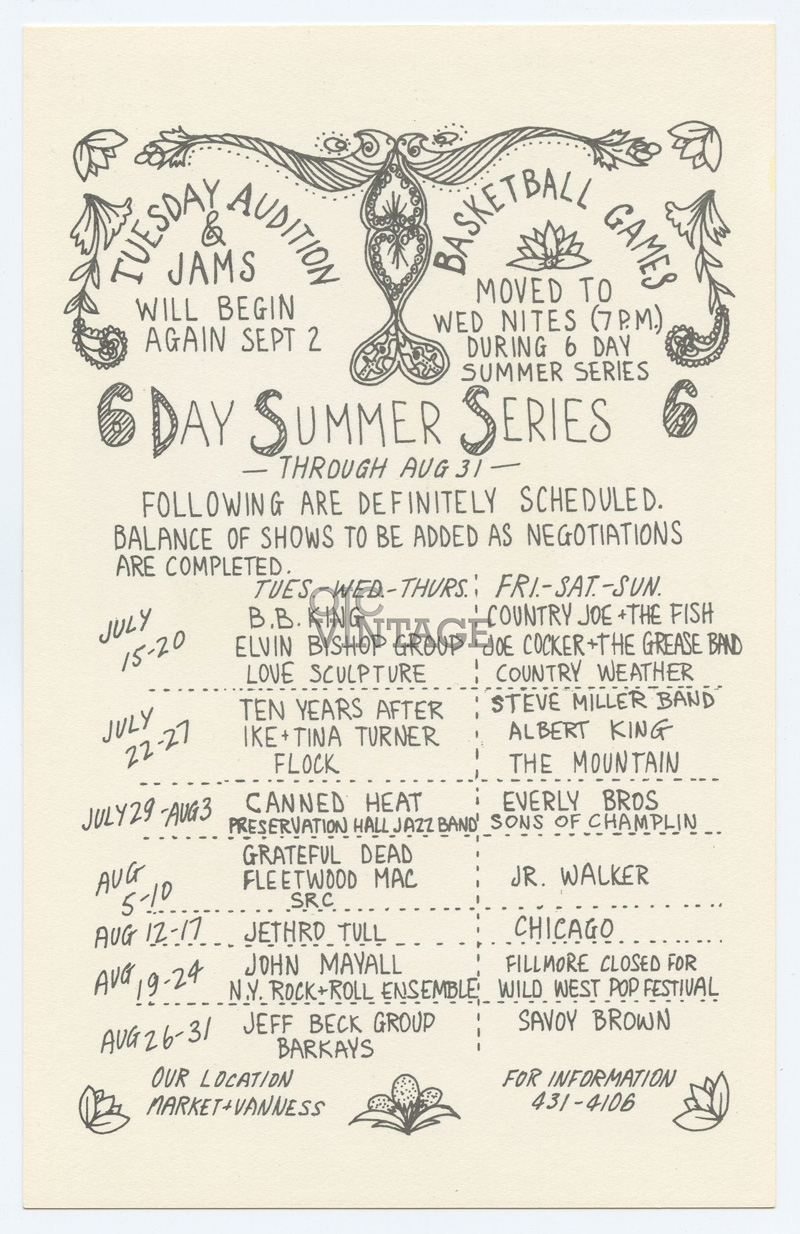 BG 182 Postcard Ad Back B.B. King 1969 Jul 15 David Singer signed