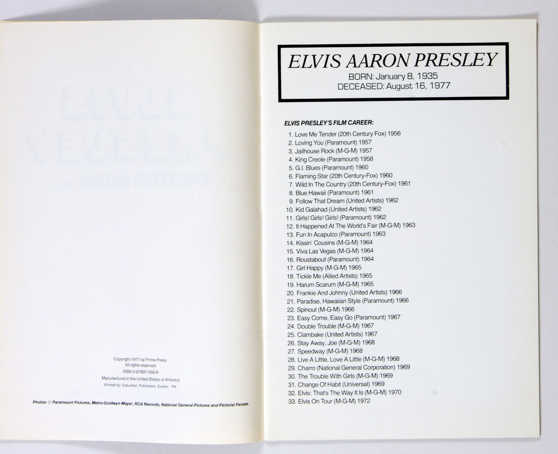 Elvis Presley Poster Book 1977 Vol. 1 Special Collector's Edition 22 Posters