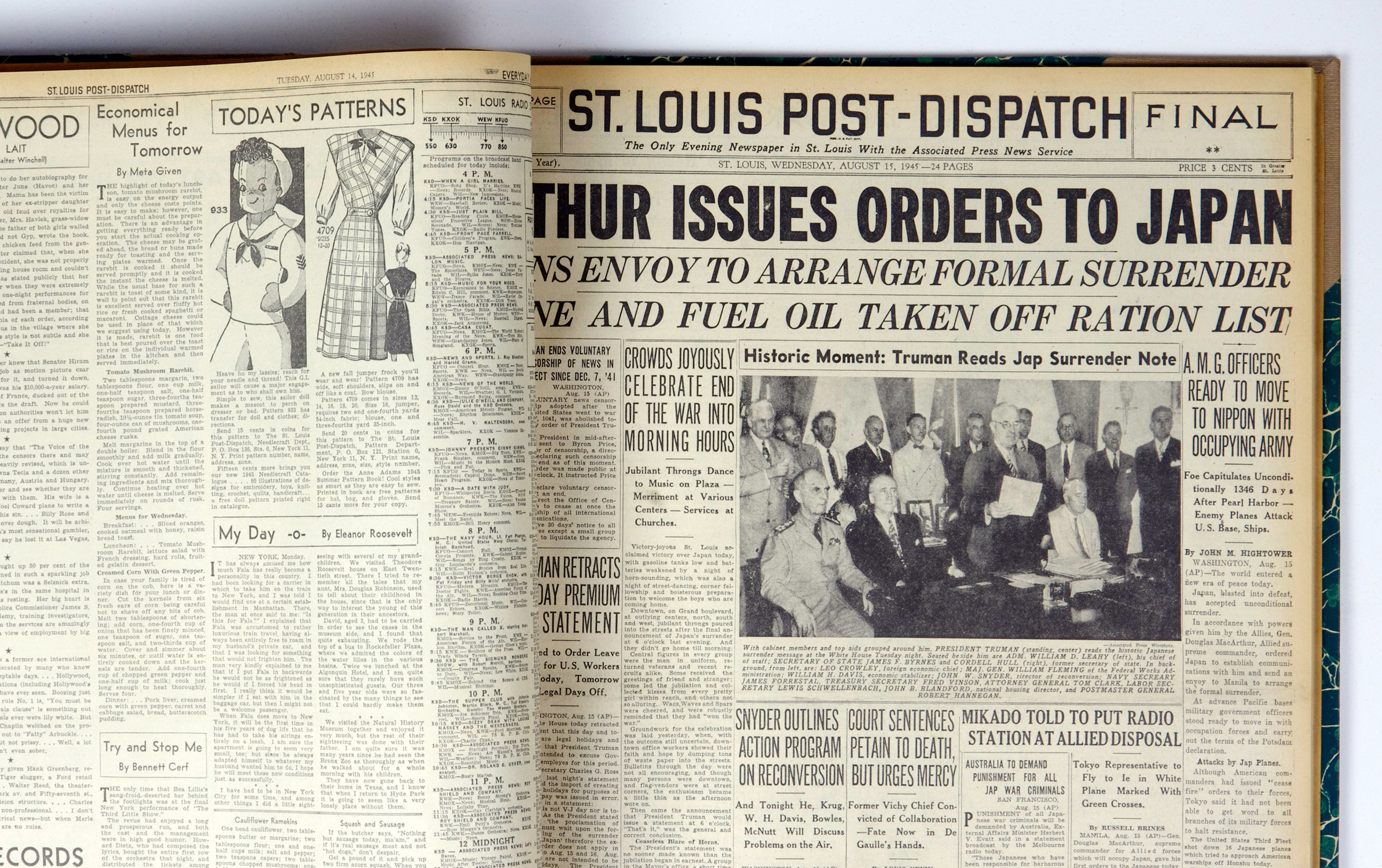 St. Louis Post Dispatch Historical News Paper 1945 August The End of WW II Bound Book