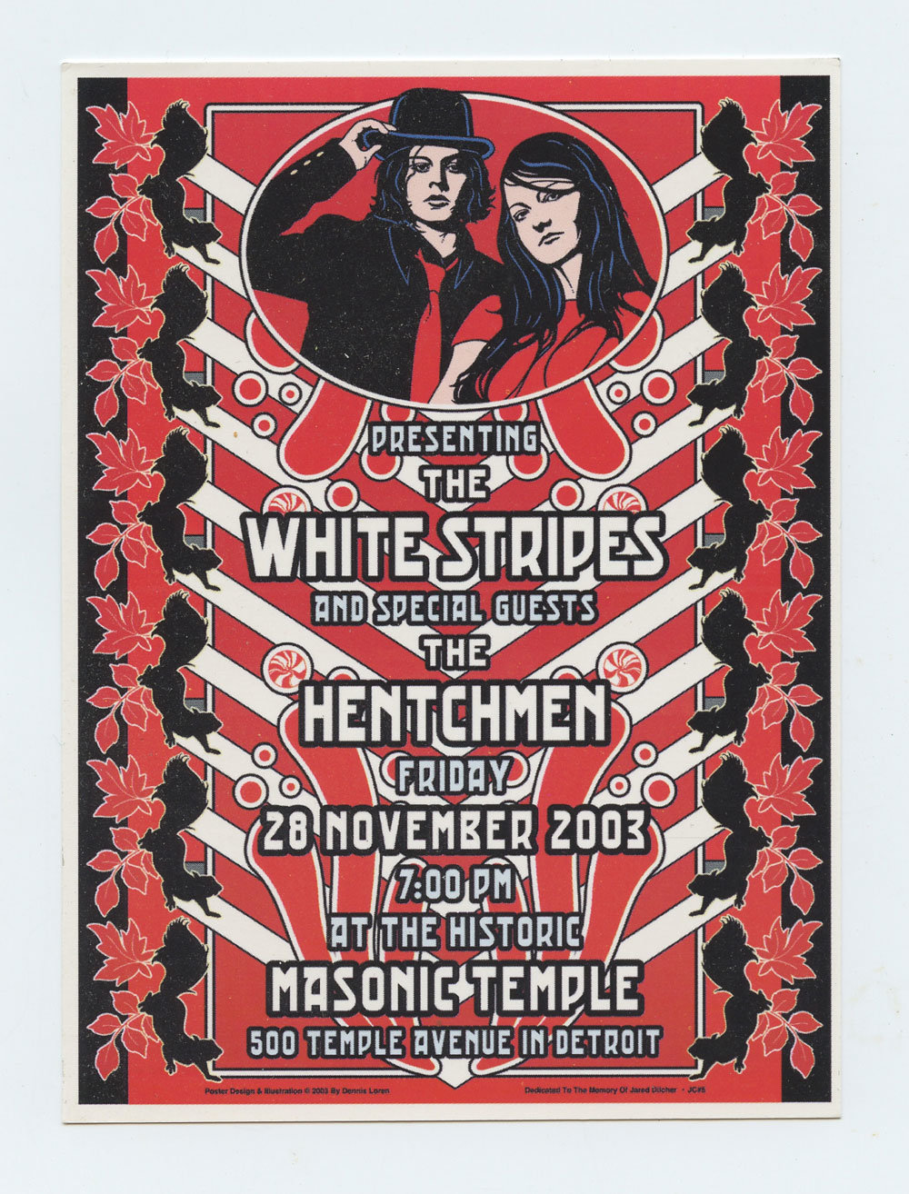 White Stripes Handbill 2003 Masonic Temple Detroit Donna Loren and Gary Grimshaw