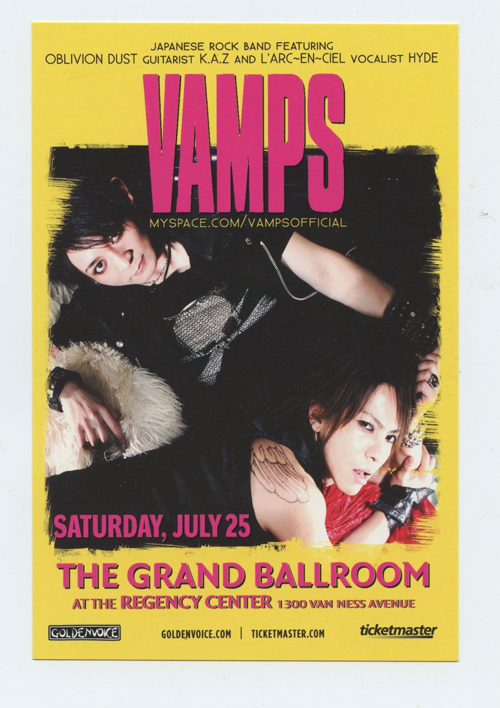 VAMPS Handbill The Grand Ballroom San Francisco 2009