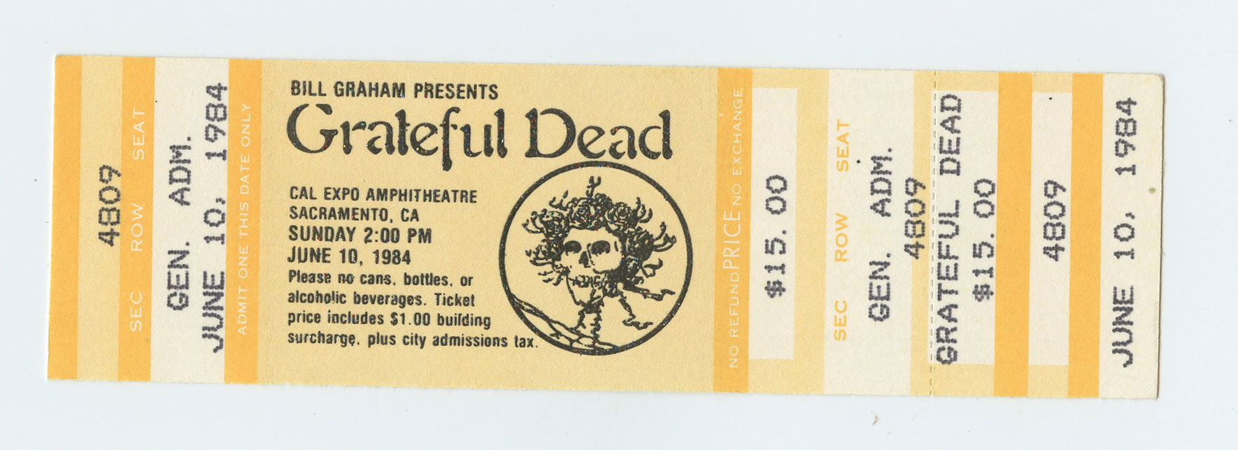 Grateful Dead Vintage Ticket 1984 Jun 10 CAL EXPO Sacramento 