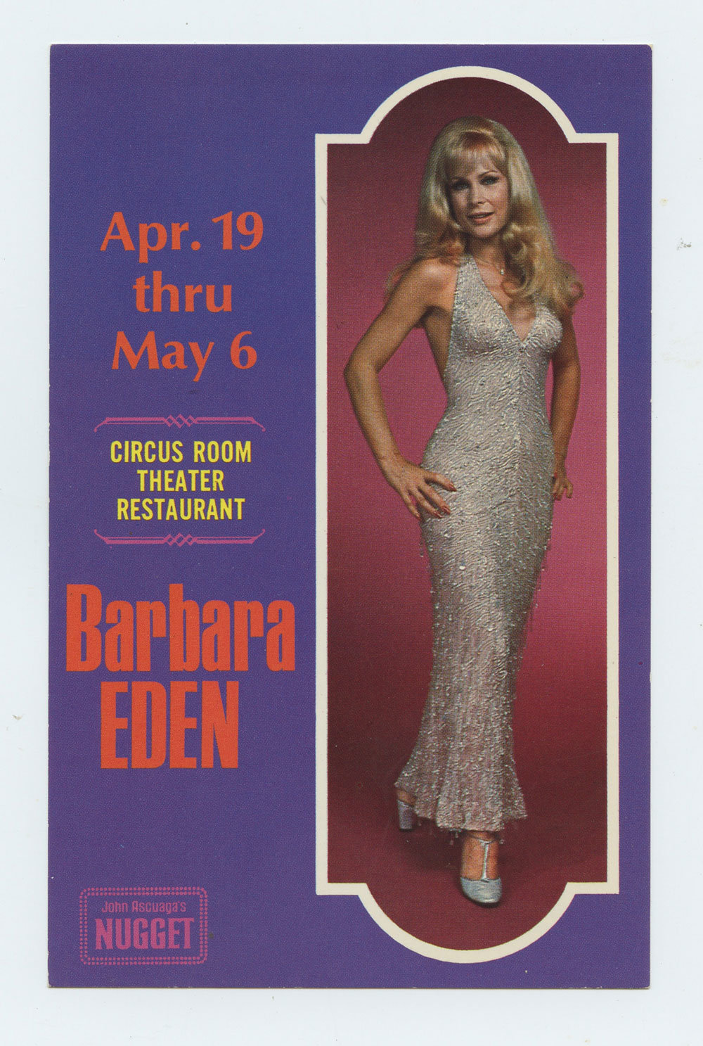 Barbara Eden Postcard Nuggets Reno circa 1970s