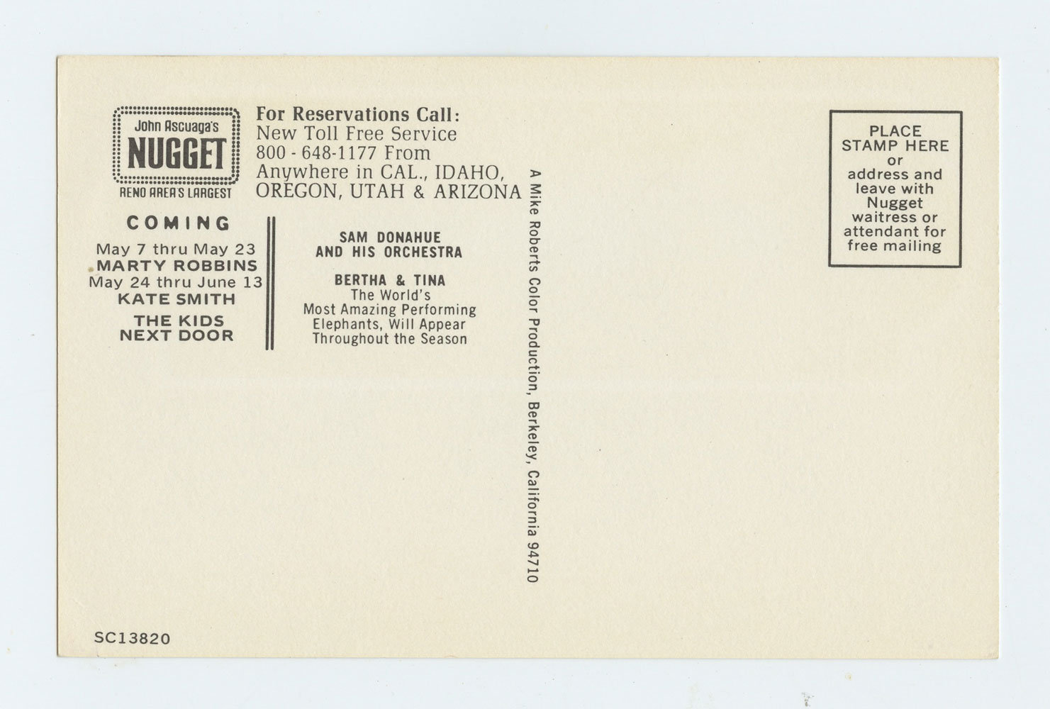Barbara Eden Postcard Nuggets Reno circa 1970s