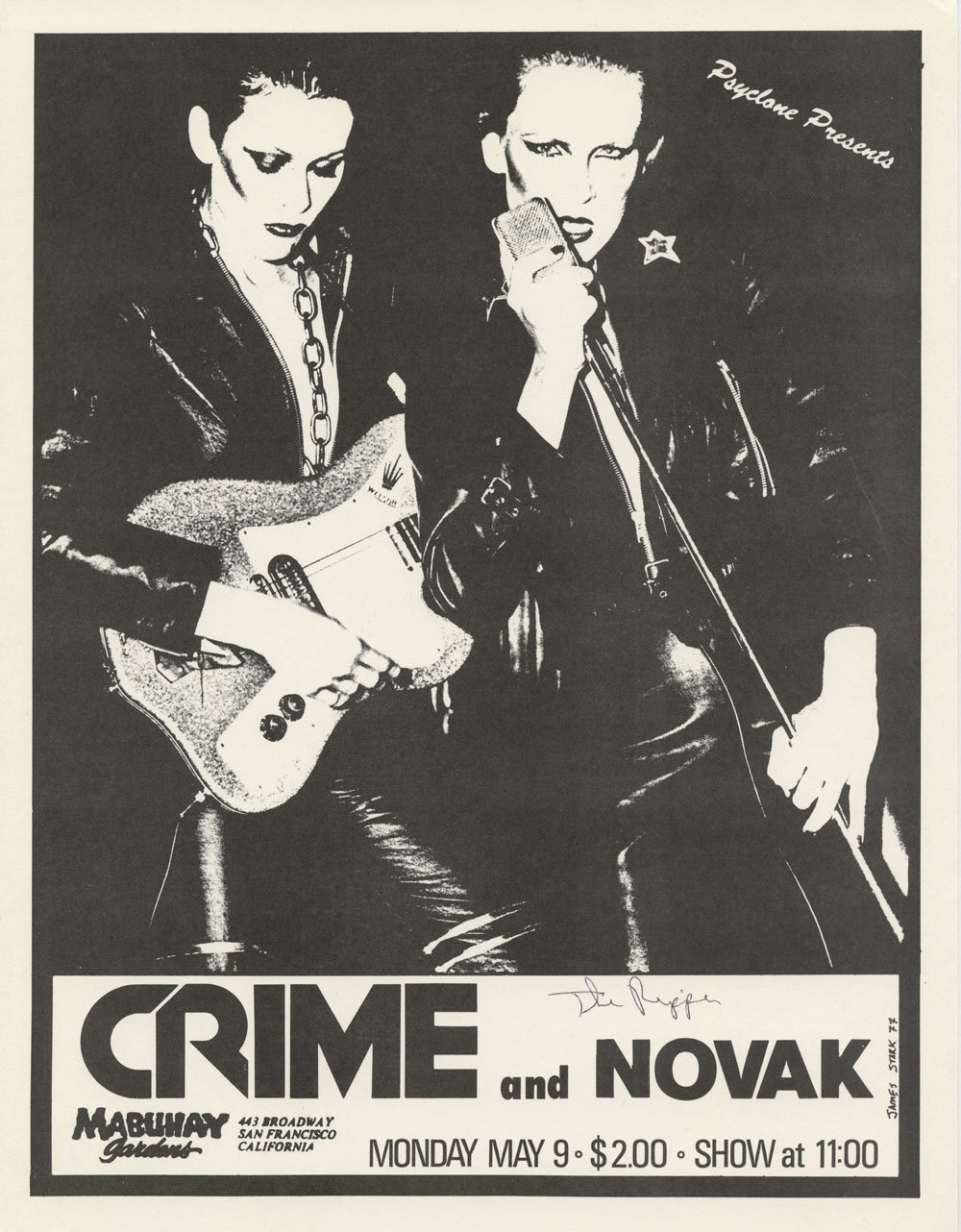 Crime Early American Punk Band Handbill 1977 May 9 Mabuhay Gardens Ron Greco Signed